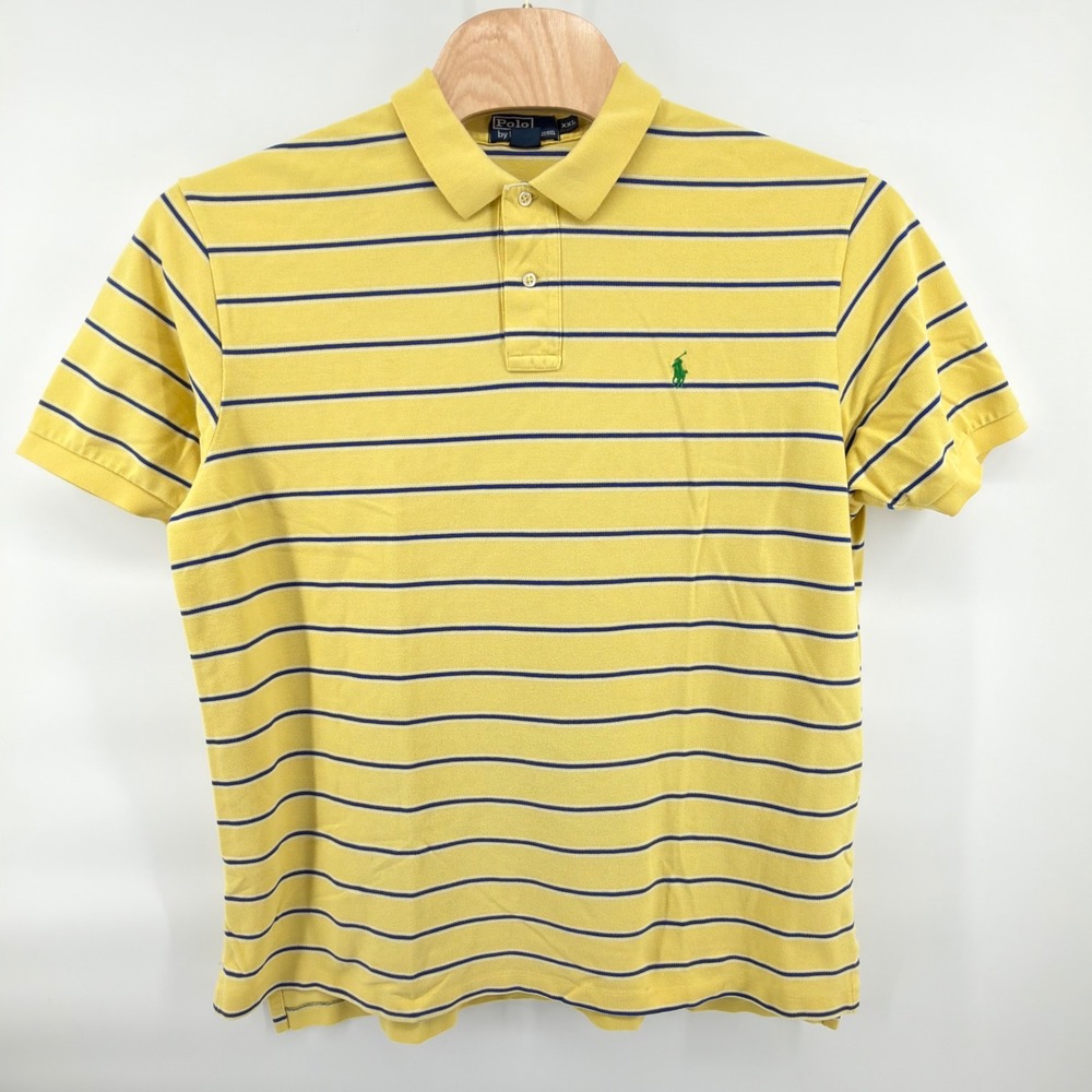 Polo Ralph Lauren Polo Shirt Mens XXL Yellow Blue White Striped Short Sleeve